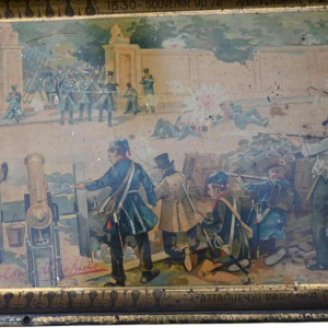 Tin tray with Michiels chocolate advertising 1905, 75 years of independence