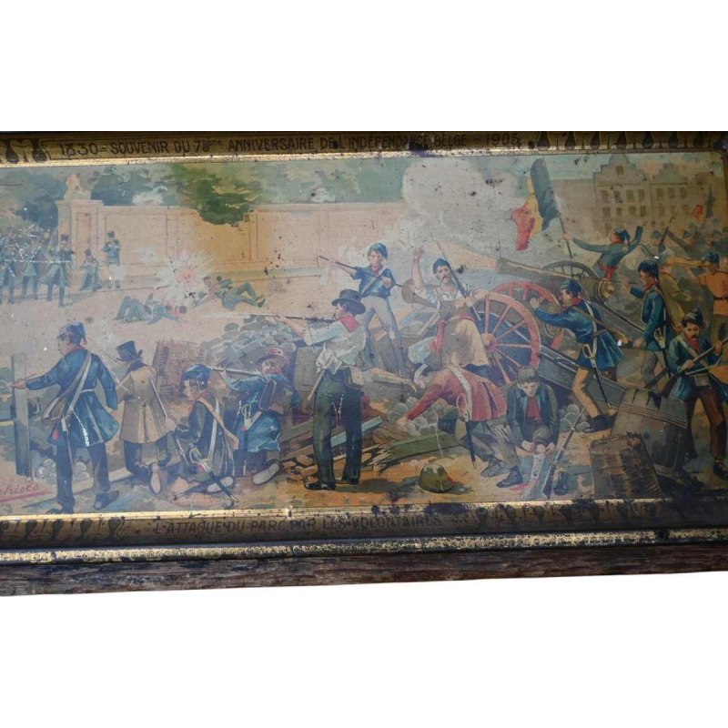 Plateau publicitaire en tôle « Chocolat Michiels » 1905, 75 ans d'indépendance