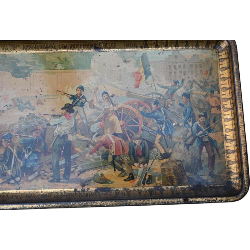 Tin tray with Michiels chocolate advertising 1905, 75 years of independence