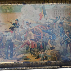 Tin tray with Michiels chocolate advertising 1905, 75 years of independence