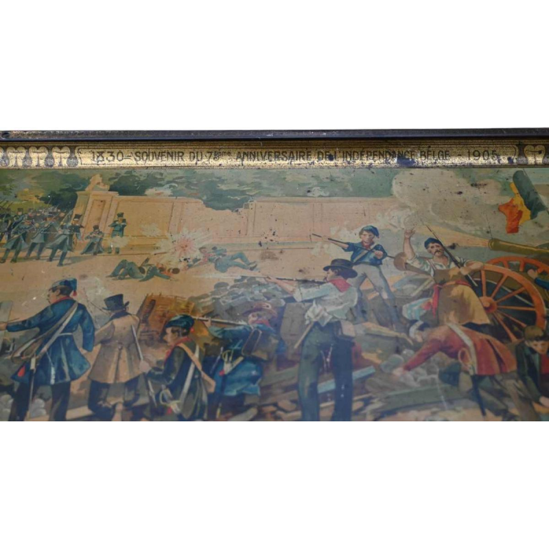 Plateau publicitaire en tôle « Chocolat Michiels » 1905, 75 ans d'indépendance