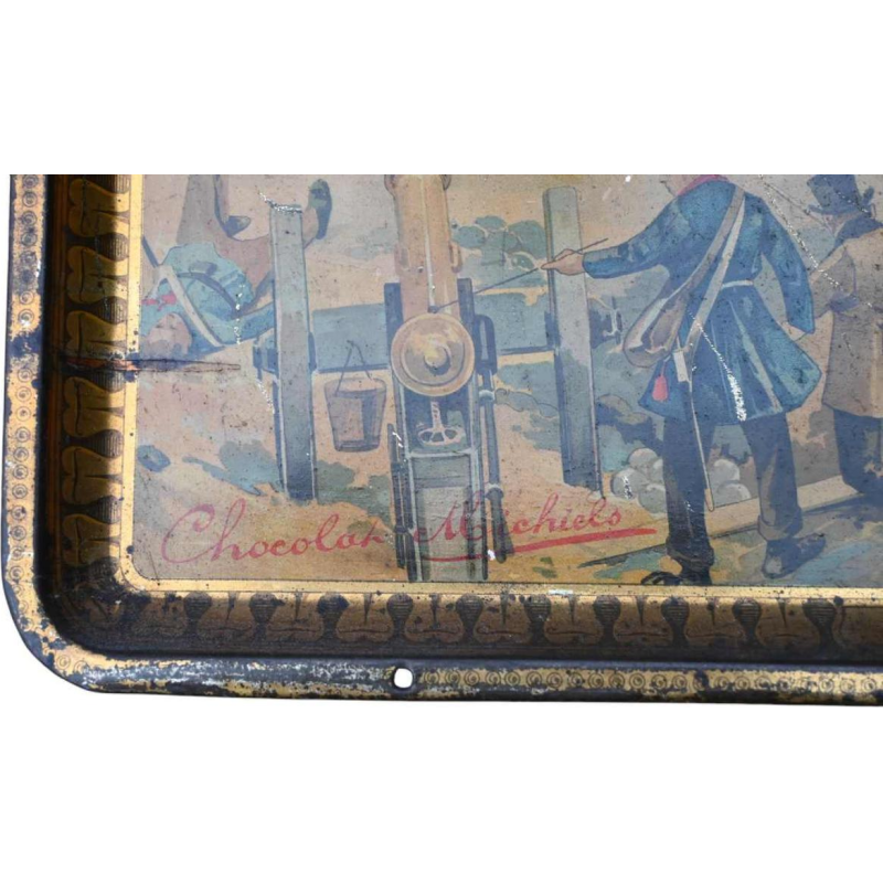Plateau publicitaire en tôle « Chocolat Michiels » 1905, 75 ans d'indépendance