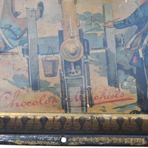 Plateau publicitaire en tôle « Chocolat Michiels » 1905, 75 ans d'indépendance