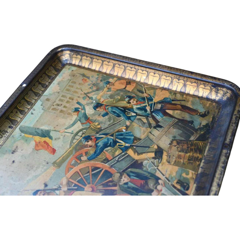 Plateau publicitaire en tôle « Chocolat Michiels » 1905, 75 ans d'indépendance