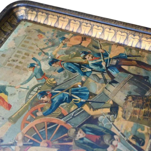 Tinnen bakje met “Michiels chocolade“ reclame 1905, 75 jaar onafhankelijkheid