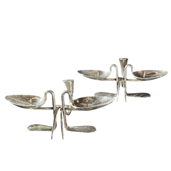 Pair of silver-plated 'Cutlery' candlesticks, ca 1970