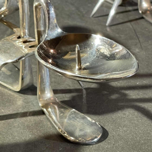 Pair of silver-plated 'Cutlery' candlesticks, ca 1970