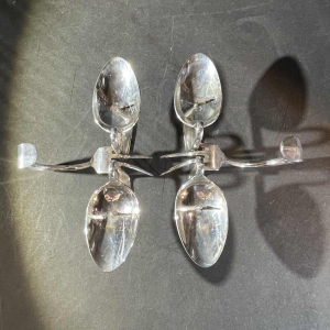 Pair of silver-plated 'Cutlery' candlesticks, ca 1970