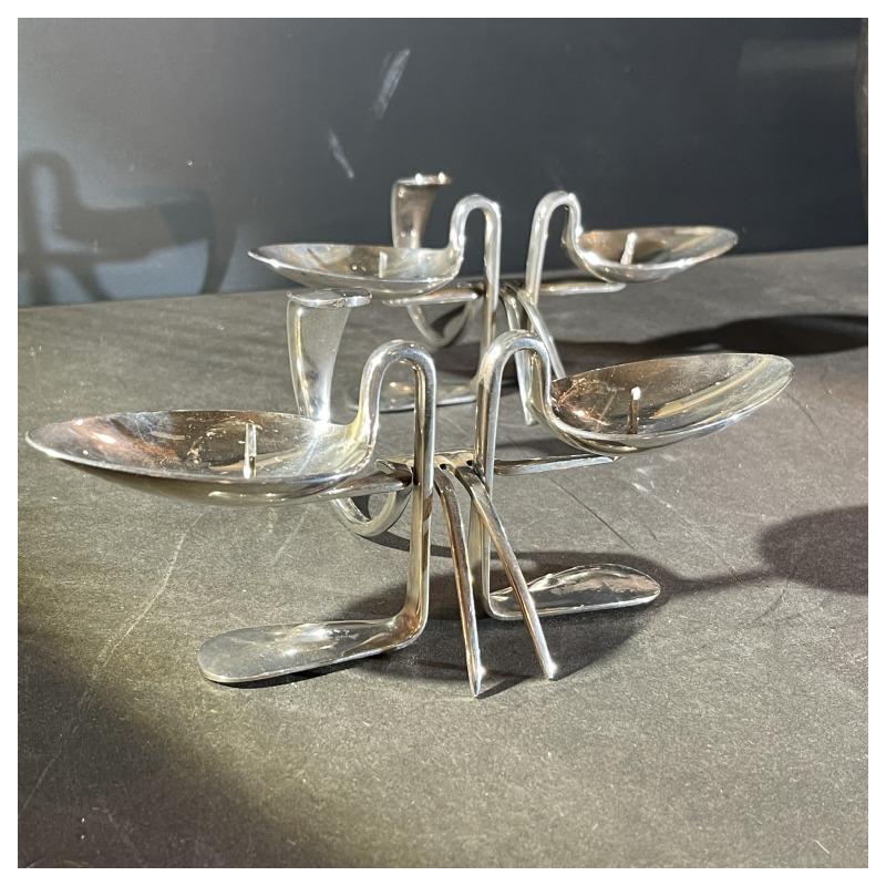 Pair of silver-plated 'Cutlery' candlesticks, ca 1970