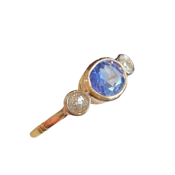Antique gold sapphire & diamond ring, ca 1900