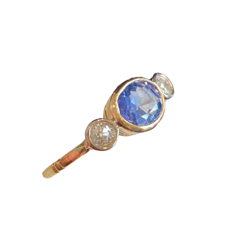 Antique gold sapphire & diamond ring, ca 1900