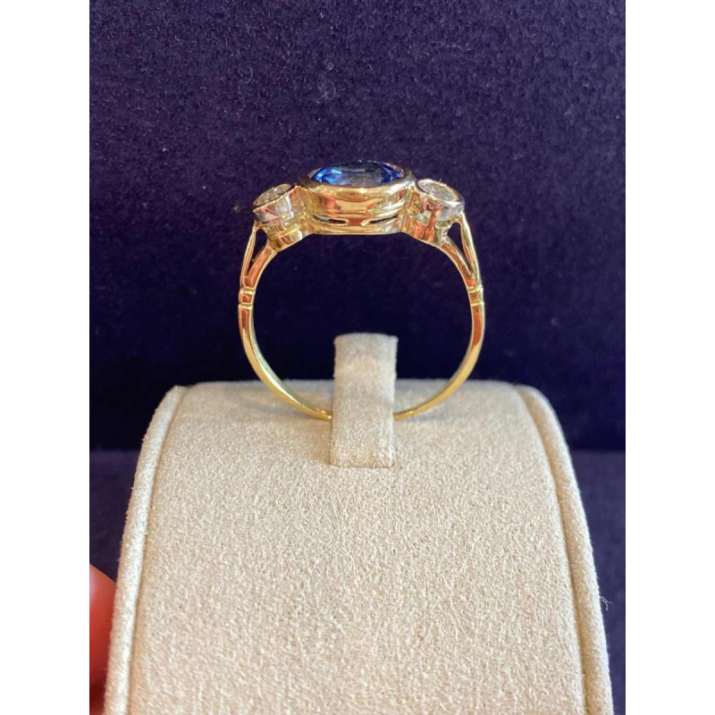 Antique gold sapphire & diamond ring, ca 1900