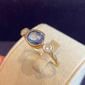 Antieke gouden saffier & diamanten ring, ca 1900