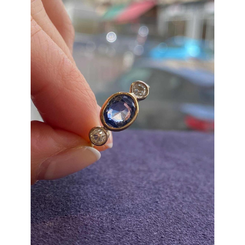 Antique gold sapphire & diamond ring, ca 1900