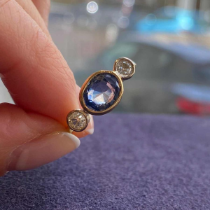 Antieke gouden saffier & diamanten ring, ca 1900