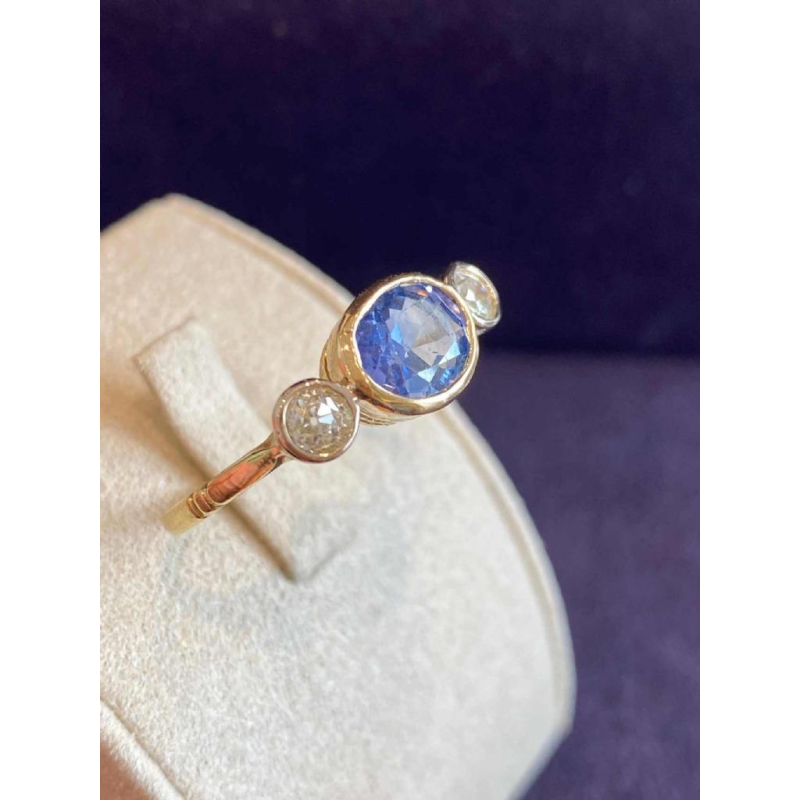 Antieke gouden saffier & diamanten ring, ca 1900