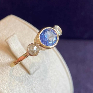 Antieke gouden saffier & diamanten ring, ca 1900