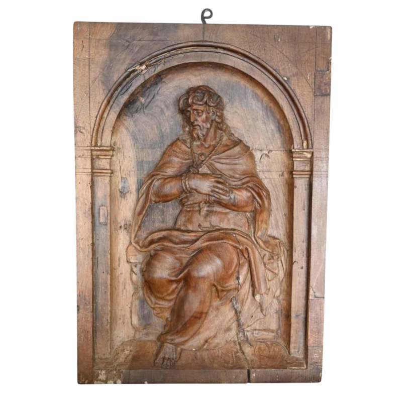Christ sur la pierre froide, panneau en bois sculpté, XVIIe siècle