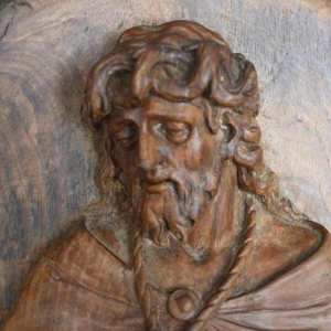 Christ on the cold stone, carved wood panel, 17th century