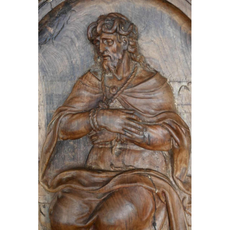 Christ sur la pierre froide, panneau en bois sculpté, XVIIe siècle