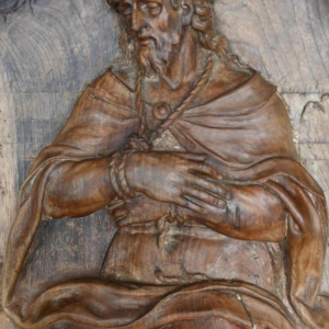 Christ on the cold stone, carved wood panel, 17th century