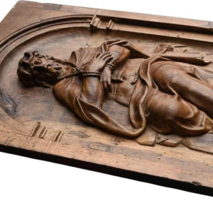 Christ on the cold stone, carved wood panel, 17th century