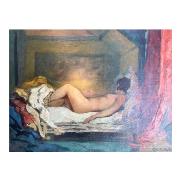 Emile Baes 'Reclining nude woman' painting oil on canvas, ca 1900