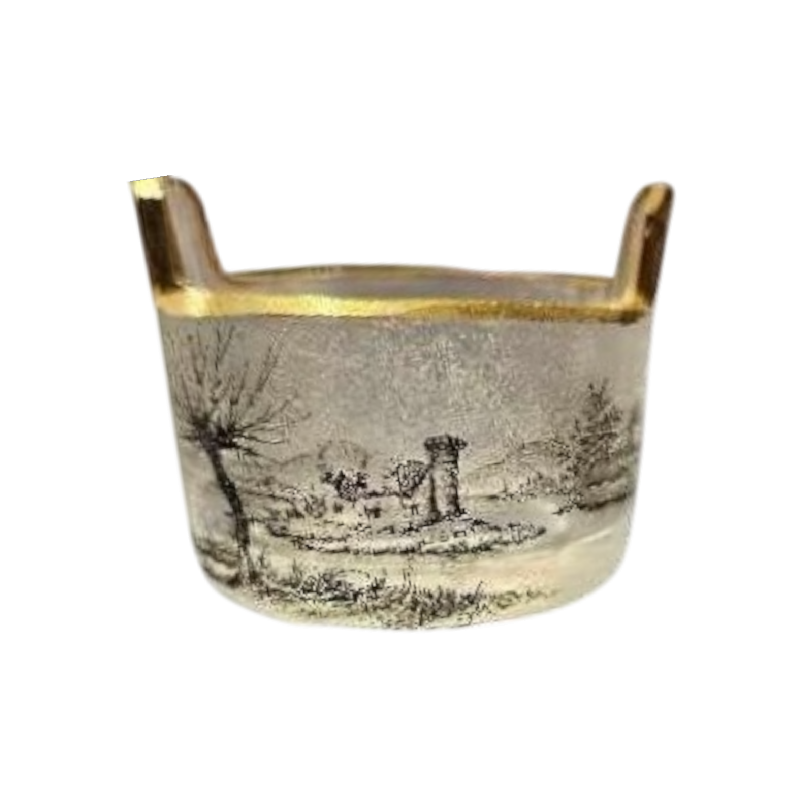 DAUM, petit saleron en verre satiné avec un décor de paysage, ca 1890