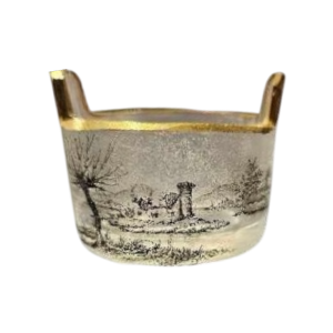 DAUM, petit saleron en verre satiné avec un décor de paysage, ca 1890