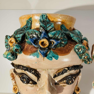 Caltagirone Sicilia “Moor's Head“ ceramic (clay) planters and vases, Italy mid-20th century
