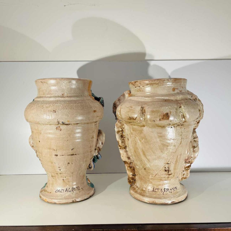 Caltagirone Sicilia “Moor's Head“ ceramic (clay) planters and vases, Italy mid-20th century