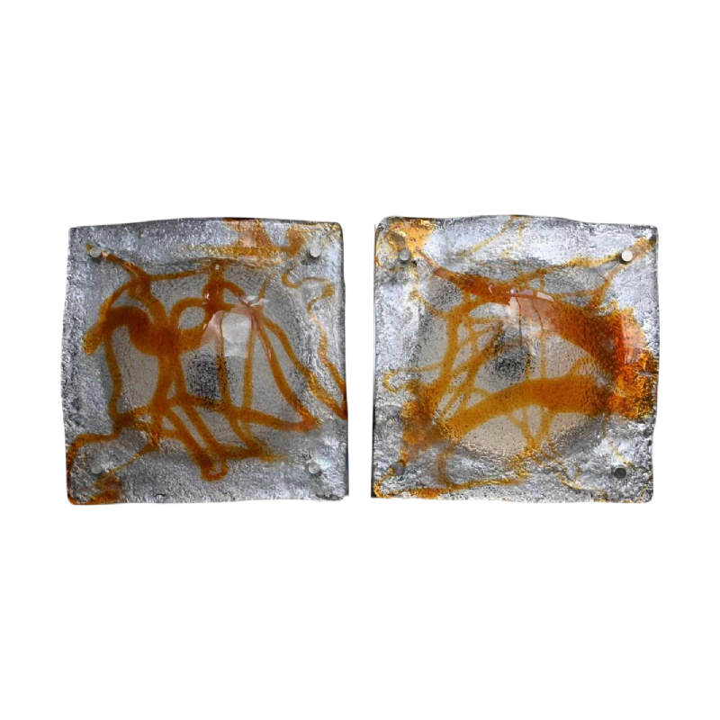 Toni Zuccheri pour Mazzega à Murano, paire d'appliques vintage en verre, 1970s