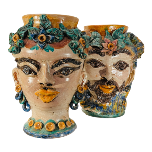Caltagirone Sicilia “Moor's Head“ ceramic (clay) planters and vases, Italy mid-20th century