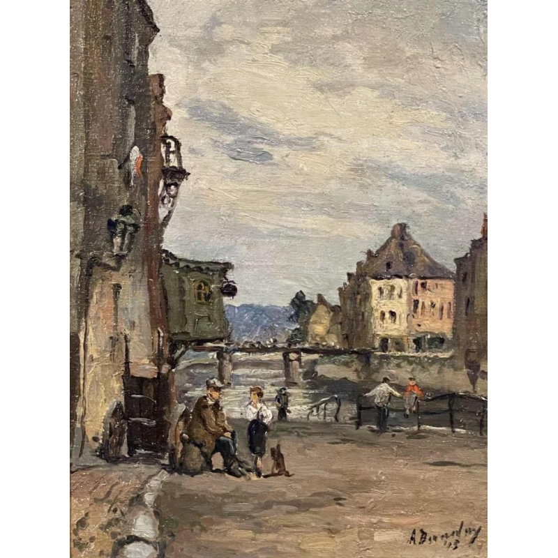 Albert DANDOY (1885-1977) « La Sambre à Namur en 1945 » hst 40x30 cm