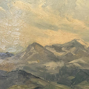 DELDERENNE LEON, Tableau Huile " Paysage lac montagnes enneige´es ", ca 1910