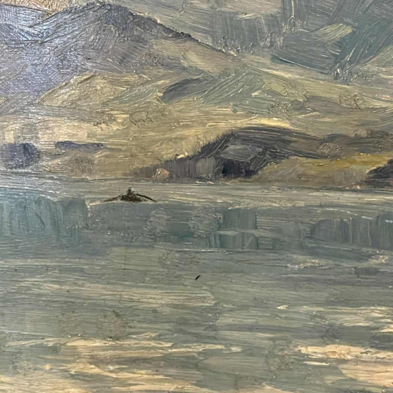 DELDERENNE LEON, Olieverfschilderij "Landschap meer besneeuwde bergen", ca. 1910