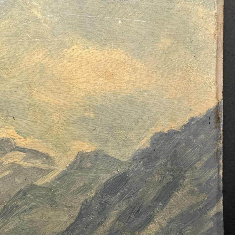 DELDERENNE LEON, Olieverfschilderij "Landschap meer besneeuwde bergen", ca. 1910