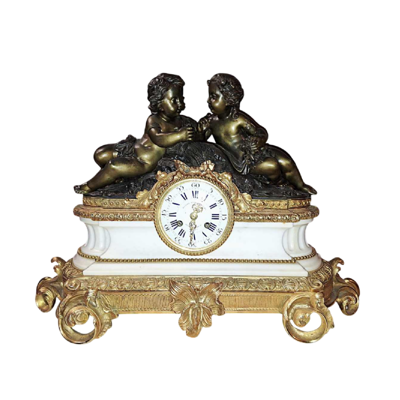 Klok en kandelaars, Napoleon III schoorsteenmantel, laat 19de eeuw