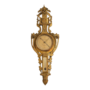 Baromètre selon Reaumur en bois sculpté doré par H. Calais, Bruges XVIIIe s