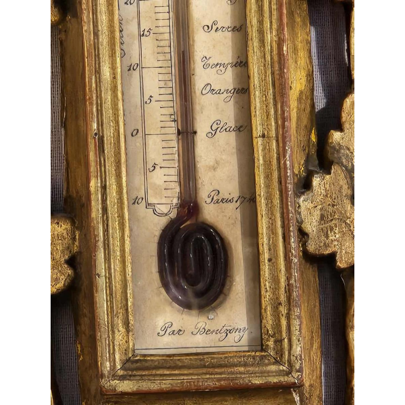 Barometer according to Reaumur in gilded carved wood by H. Calais, Bruges 18th century