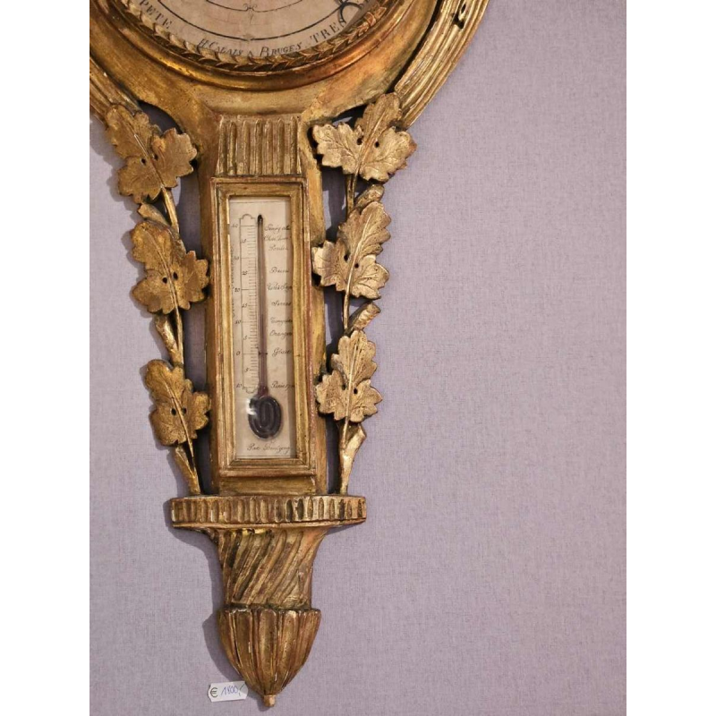Baromètre selon Reaumur en bois sculpté doré par H. Calais, Bruges XVIIIe s