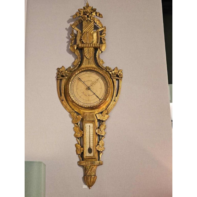 Barometer volgens Reaumur in verguld houtsnijwerk door H. Calais, Brugge 18e eeuw