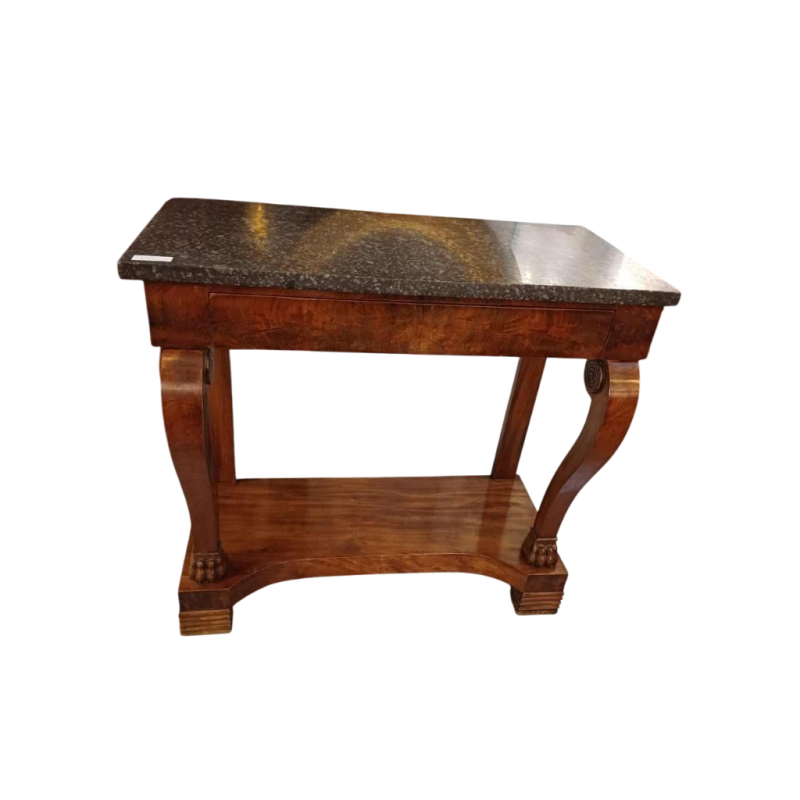 Console de style Charles X, acajou pieds griffes et marbre noir, fin XIXe s