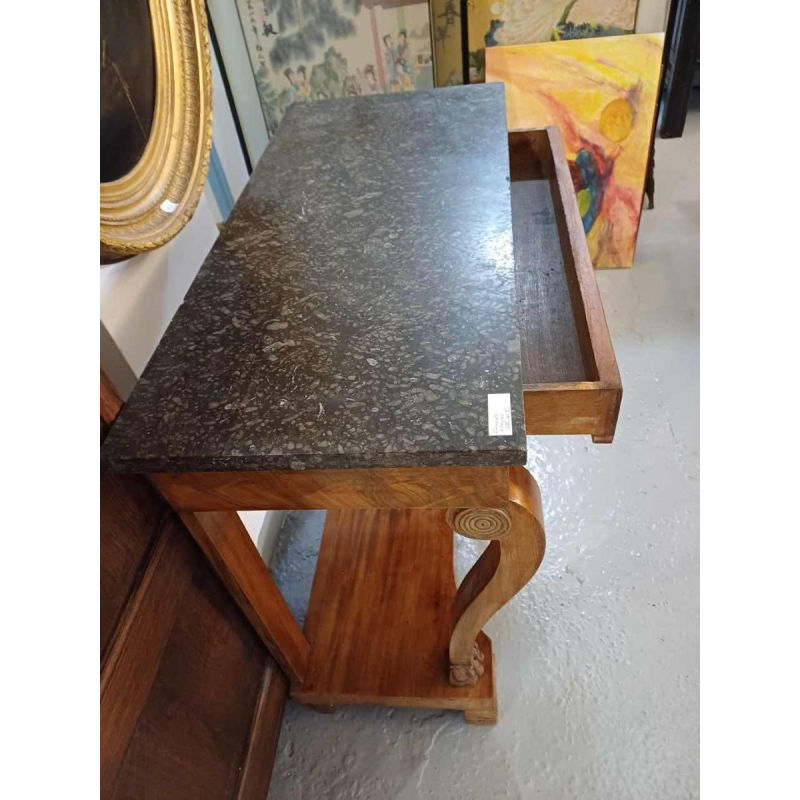 Console in Charles X-stijl, mahoniehout met klauwpoten en zwart marmer, eind 19e eeuw