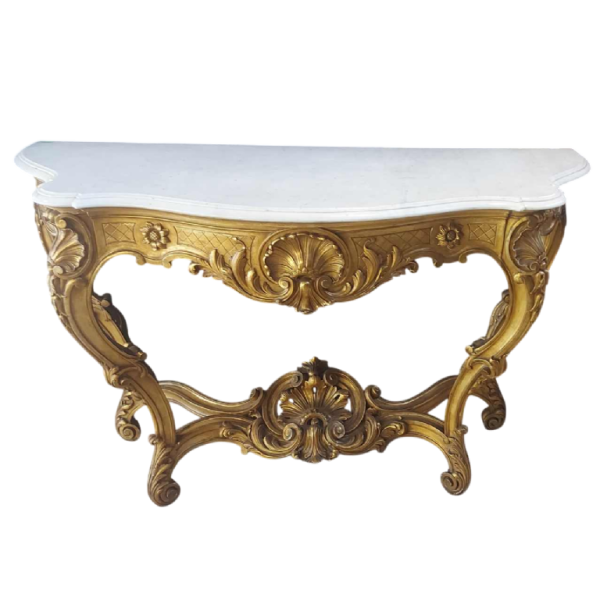 Vergulde console / muurplanter, wit marmeren plank, laat 19de eeuw