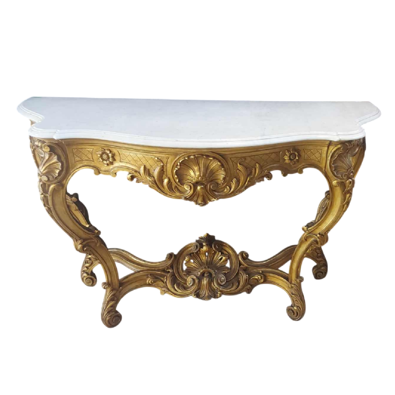 Console / jardinière murale dorée, tablette en marbre blanc, fin XIXe s