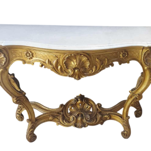 Vergulde console / muurplanter, wit marmeren plank, laat 19de eeuw