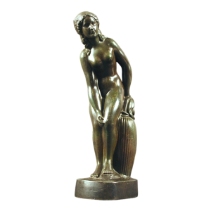 Just Andersen " Naakte vrouw " sculptuur in disko-metaal met bronspatina 1925