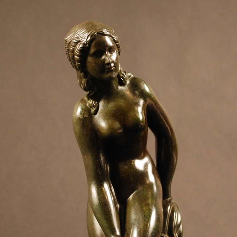 Just Andersen " Naked woman " Danish sculpture, disko metal bronze patina 1925s