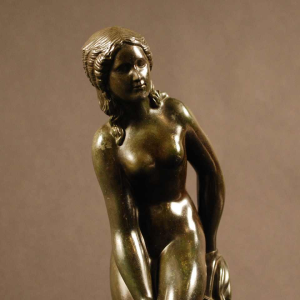 Just Andersen " Naked woman " Danish sculpture, disko metal bronze patina 1925s